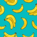 Seamless pattern with bananas on blue background.